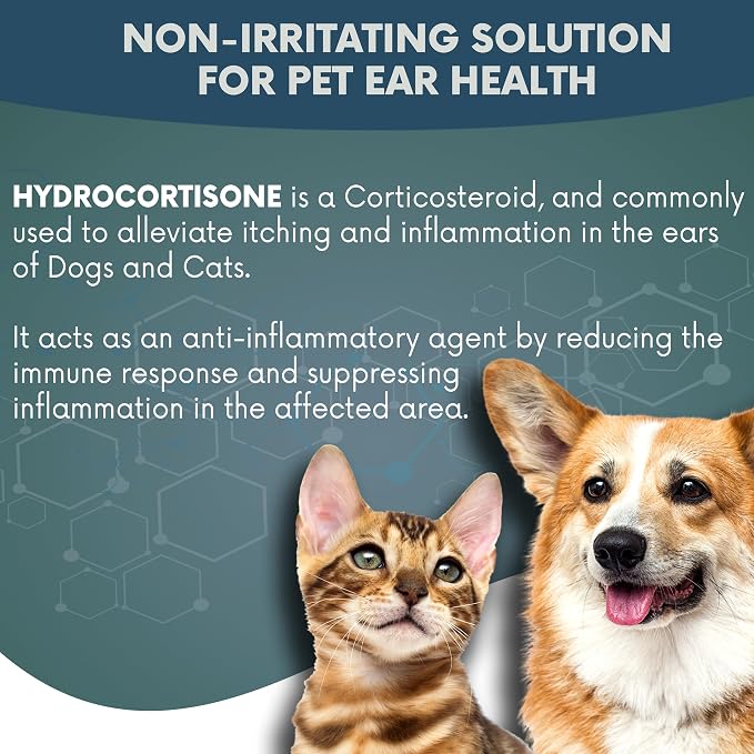 NOVEHA Pet Ear Drops with 1% Hydrocortisone | Ear Cleaner for Dogs & Cats for Earwax buildup, - No-Sting Formula, Calms Itch & Reduces Painful Ear Infections 60mL (60ml (Pack of 1))