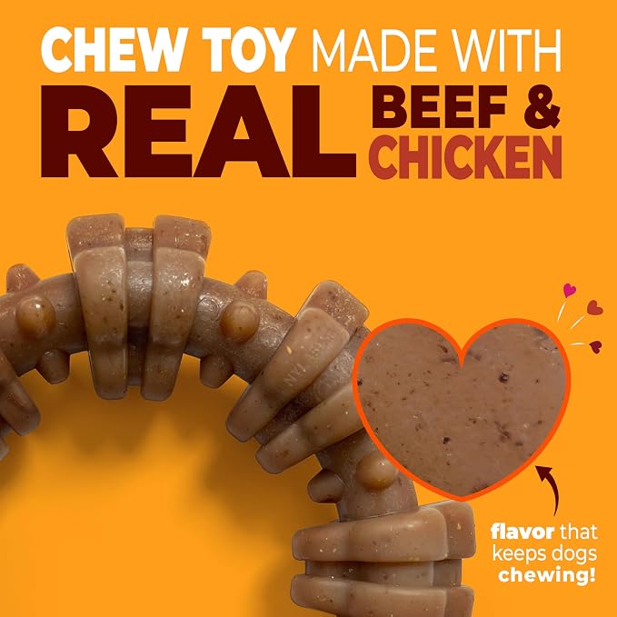 Nylabone Strong Chew Ring Dog Chew Toy Made with Real Beef & Chicken | X-large breeds, durable, long-lasting dog bone, textures help clean teeth, keeps dogs busy, for dogs 50+ lbs