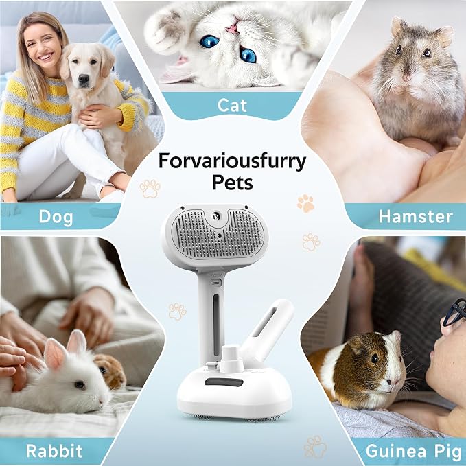 Pet Grooming Brush with Electronic Mist Spray, White