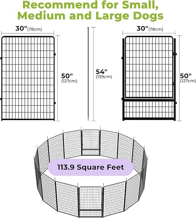 SunsGrove Dog Playpen Outdoor, 50 inch 16 Panels with Wider Door for Large Dogs, Free and Safe Play Dog Fence Indoor, Black