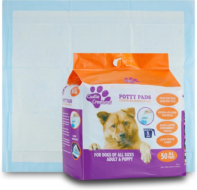 Cudlie Training Pads for Dogs, 50 Count ,26"x30"| Puppy Pee Pads for Dogs | Absorbent Dog & Puppy Supplies for Dog Training and House Training