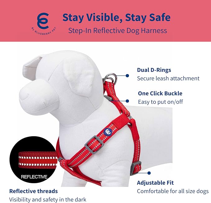 Blueberry Pet Essentials Step-in Reflective Back to Basics Dog Harness, Rouge Red, Chest Girth 16.5" - 21.5", Small, Adjustable Harnesses for Dogs