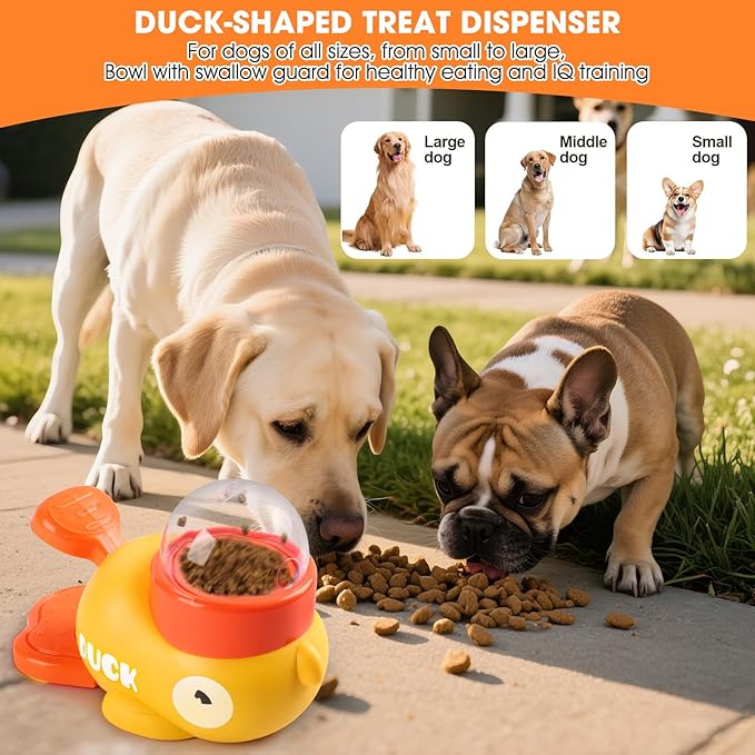 Interactive Dog Treat Dispenser Toy, 2026 New Duck Shape Puzzle Feeder,Interactive Dog Food Dispenser with Press Button and Rotating Design,Slow Feeding Game for Dogs and Cats
