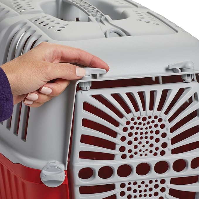 Midwest Homes Spree Travel Carrier, Small, 22-Inch, Red | Hard-Sided Pet Carrier, Plastic Door, Ventilated Design, Locking Tabs, Easy Assembly