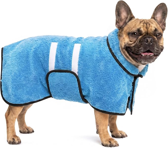 Bienbee Dog Bathrobe, Quick Drying Super Absorbent Pet Robes for Small Medium Large Dogs, Drying Coat for After Bath & Swim, Warm & Cozy Dogs Towels, Dog Puppy Bath Supplies,Light Blue M
