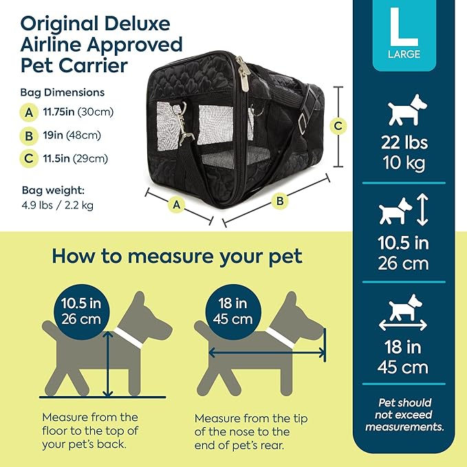 Sherpa Pet Carrier, Spring Wire Frame, Airline Approved, Black Lattice, Large