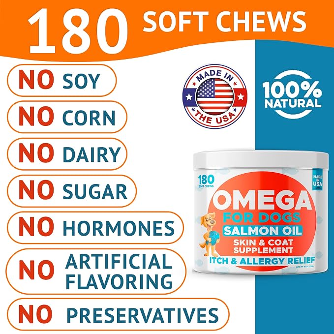 Omega 3 Fish Oil for Dogs - Skin & Coat Support, Itch & Allergy Relief