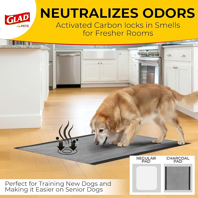 Glad for Pets Extra Large Charcoal Training Pads for Dogs and Puppies, Activated Carbon Odor Control, 6-Layer Absorbent Leak-Proof Pee Pads with Pheromone Attractant, 28 x 30 in, 30 Count