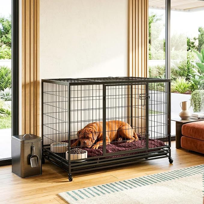BestPet 48 Inch Heavy Duty Dog Crate, Indestructible Escape-Proof Kennel with Double Door & Removable Tray for Medium to Large Dogs,Black