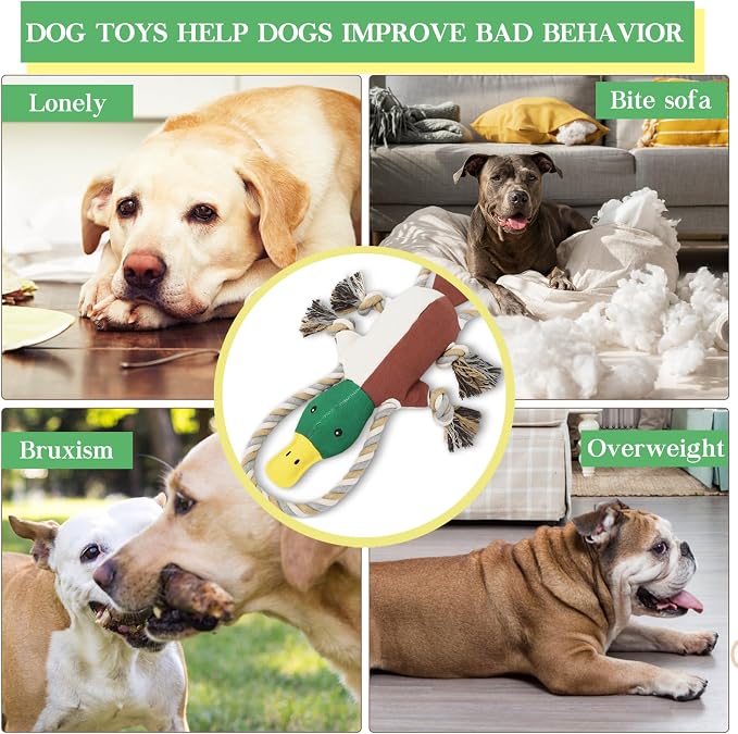 Duck Dog Toys for Small Medium Dogs, Durable Canvas Fetch Tug Toy with Sliding Rope & Crinkle Paper for Boredom Relief, Squeaky Interactive Teething Puppy Chew Toys for Chihuahua Corgi Beagle