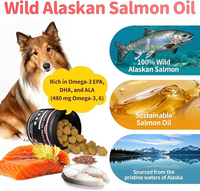 Salmon Oil for Dogs Skin & Coat, 13 in 1 Wild Alaskan Fish Oil for Dogs