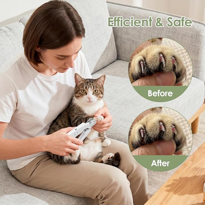 2-in-1 Cat & Dog Nail Clippers & Grinder with 2 LED Lights, White