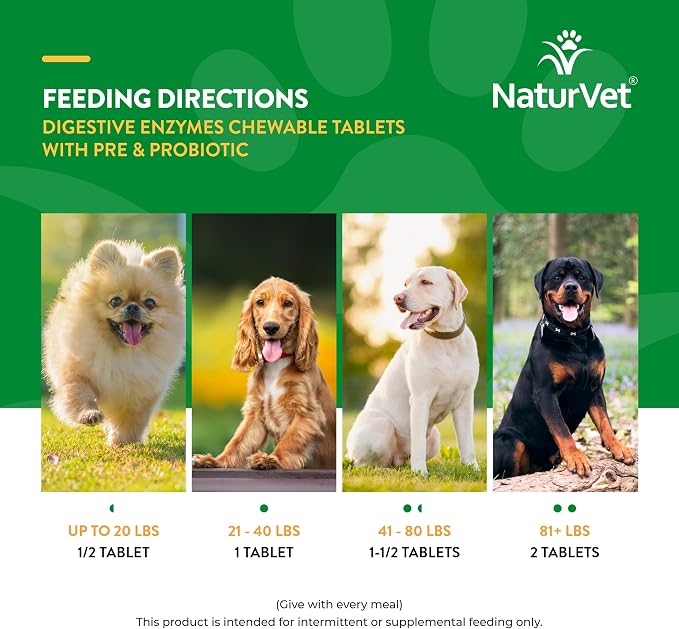 NaturVet Digestive Enzymes & Probiotic for Dogs & Cats - 60ct