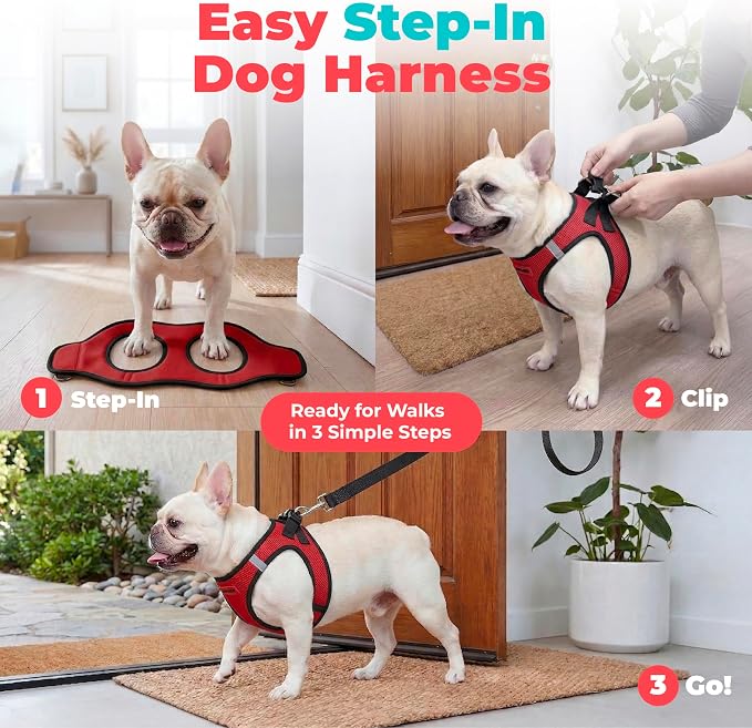 Voyager Step-in Air Dog Vest Harness - Red/Black Trim, XX-Small | 12 - 13.5" in Chest, Reflective Bands, All Weather Breathable Air Mesh, Cats Compatible, Lightweight, Fast Drying
