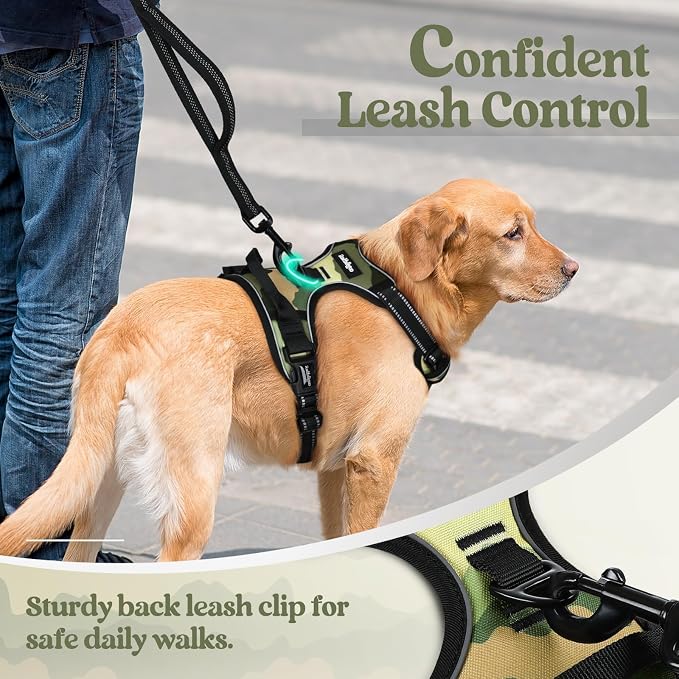 rabbitgoo Dog Harness, No Pull for Large Dogs with 2 Leash Clips, Pet Vest | No Choke with Handle, Adjustable Soft Padded, Reflective, Easy Control for Walking, Green Mountain, X-Large
