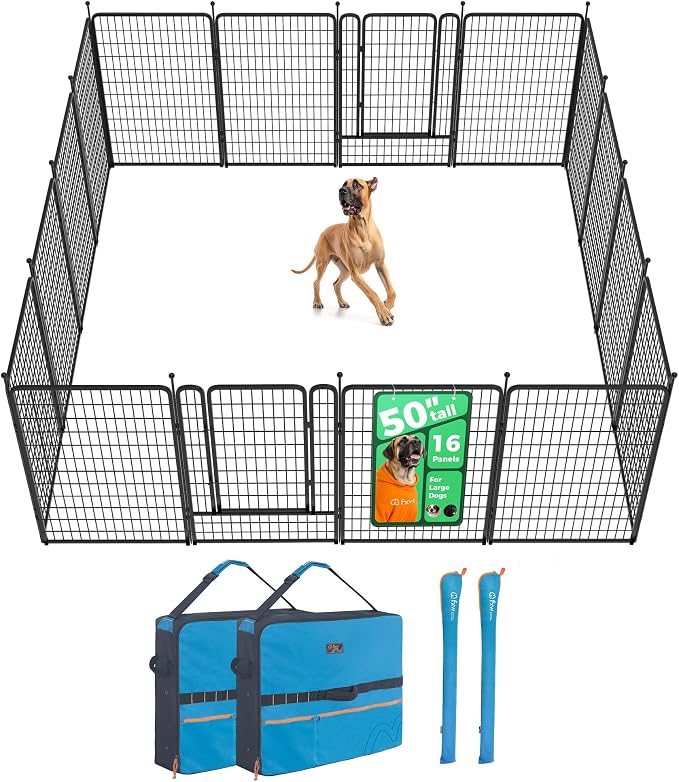 FXW Rollick Unleashed Dog Playpen, 50in, 16 Panels with Storage Bag, 2-Pack, Large, Black