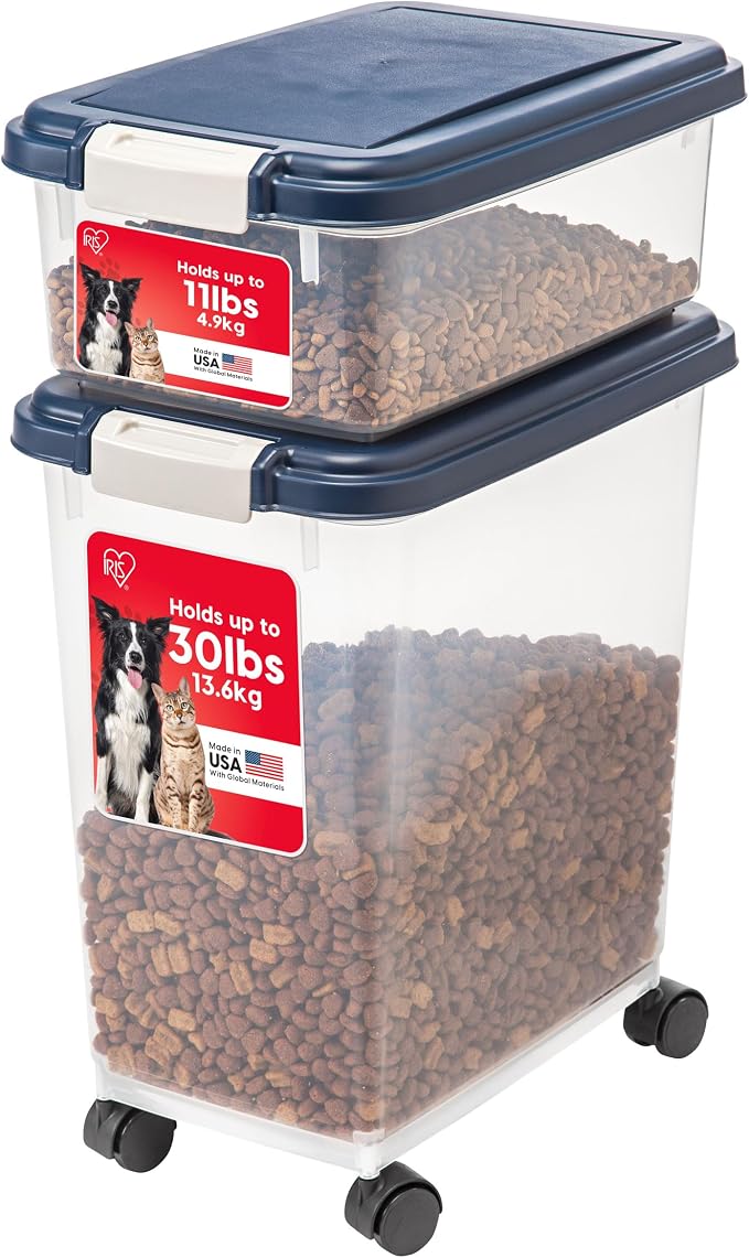 IRIS USA Dog Food Storage Container, Up to 30+11 lbs, Navy