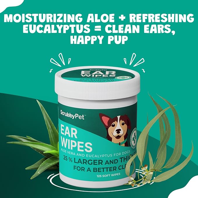 Dog Ear Wipes, Extra Thick with Aloe Vera & Eucalyptus, 125 Count