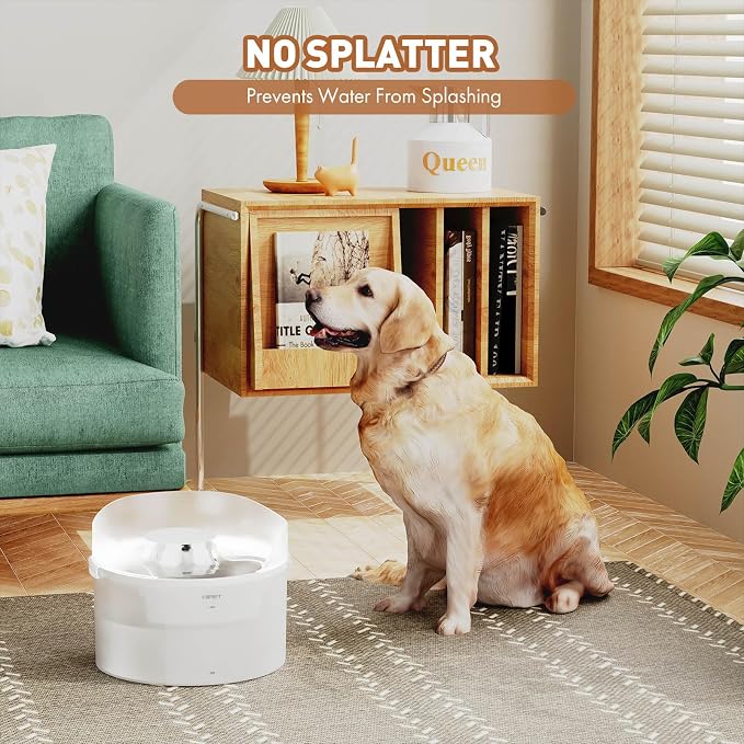 NPET Dog Water Fountain,270oz/2Gallon/8L Anti Splash Automatic Pet Drinking Fountain Super Quiet Water Feeder with Replacement Filters Easy to Clean(semi-White)