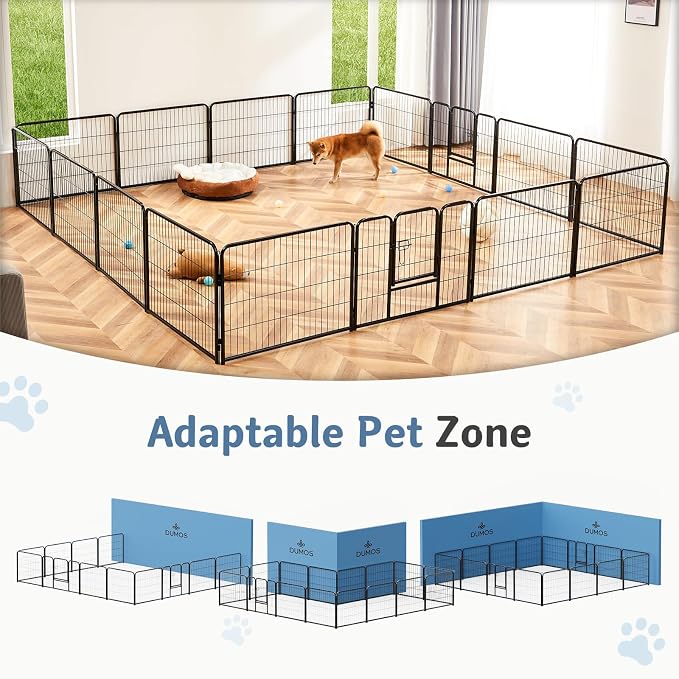 DUMOS Dog Playpen Indoor/Outdoor, Metal, 32in, 16 Panels, Foldable with Door