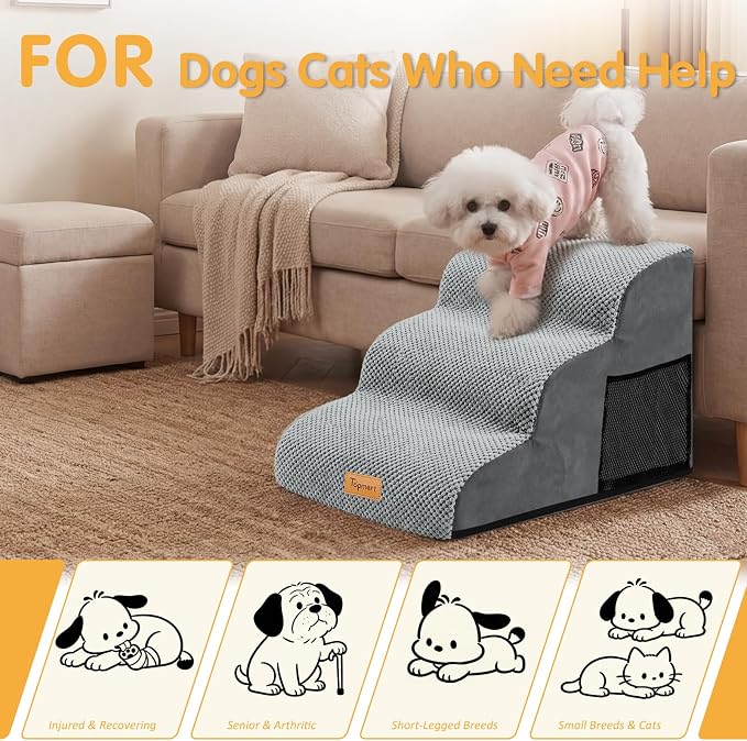 Topmart 3 Tiers Foam Dog Ramps/Steps,Non-Slip Pet Steps,Extra Wide Deep Dog Stairs,High Density Foam Pet Stairs/Ladder,Best for Older Dogs,Cats,Small Pets