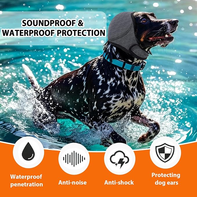 Dog Ear Covers for Bath, Swimming & Grooming – Water-Resistant Ear Protection Wraps for Dogs, Adjustable Reusable Shower Cap for Noise & Blow Drying Relief