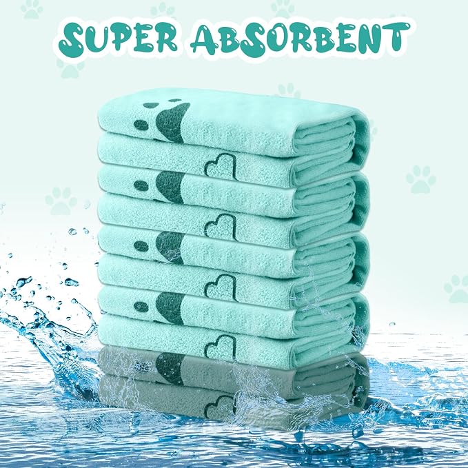 Tatuo 22 Pcs Dog Towels for Drying 20 x 40 Inch Pet Bath Towels Absorbent Microfiber Towel Quick Drying Puppy Bathing Supplies for Small Medium Large Dog Puppy Cat(Teal,Bone Pattern)