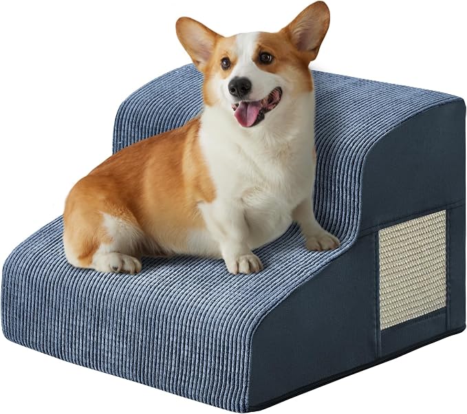 Dogs Steps for Bed, Dog Stairs for Small Dogs, 2-Step Dog Ramp for Bed, Couch, Sofa, and Chairs, Non-Slip Bottom Design, Cat Scratching, High Density Foam Portable Pet Step, Indoor, Navy