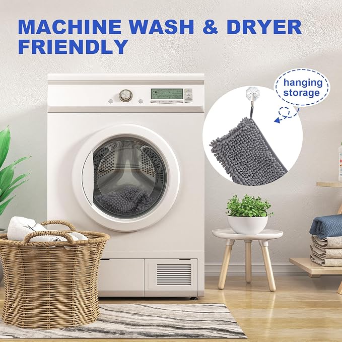 WOUSEDO Quick Dry Shammy Dog Towel, Super Absorbent Microfiber & Chenille Pet Bath Towel for Dogs, Extra Large 13.8 x 31.5 Inches, Wash Grooming Towels for Small to Large Pets (1- Pack Grey)