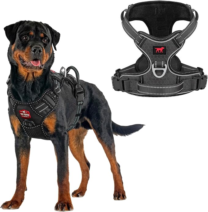Tuff Pupper No Pull Easy Walk Dog Harness | Heavy Duty Pet Vest | Front & Back Leash Clips | Strong Safety Handle | Reflective Anti Pull Vest | Comfortable Padded Escape Proof Harness (X-Large, Black)