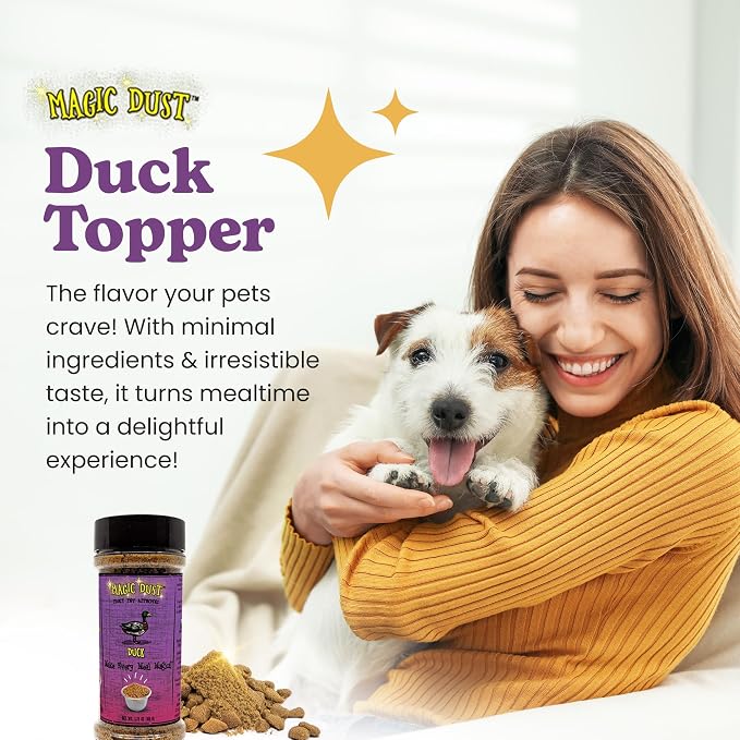 Magic Dust Duck Jerky Topper, Single Protein Pet Food Topper for Dogs & Cats, Enhance Flavor & Elevate Mealtime Excitement for Picky Eaters - 3.5 Ounce Bottle in Duck Flavor