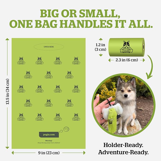 Pogi’s Dog Poop Bag Dispenser – Holder with Metal Carabiner for Leashes, Includes 15 Fresh Scented Bags