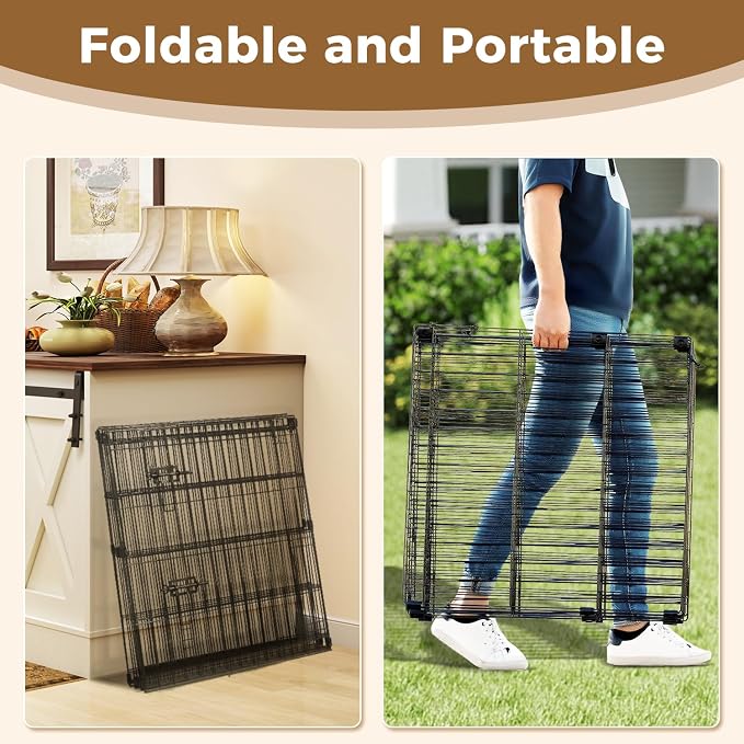 MUTTROS Foldable -30 inch Octagonal Metal Dog Playpen - 8-Panel Exercise Dog Fence, No Door, Indoor/Outdoor Dog Corral with Dog Pin for Puppies & Small Dogs, Puppy Gate, Small Black