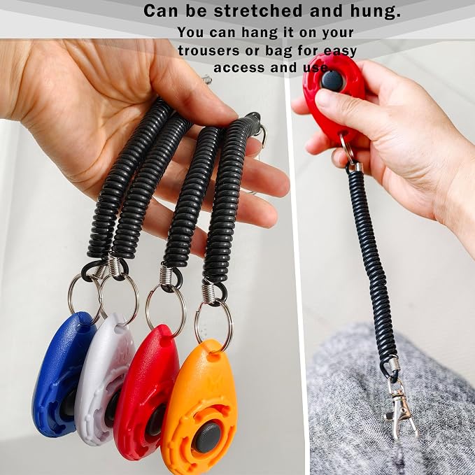 Pet Training Clicker with Wrist Strap, Deep Blue & White & Red & Orange