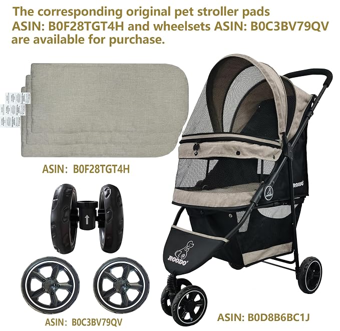 ROODO 3-Wheel Pet Stroller - Light Khaki, up to 30lbs