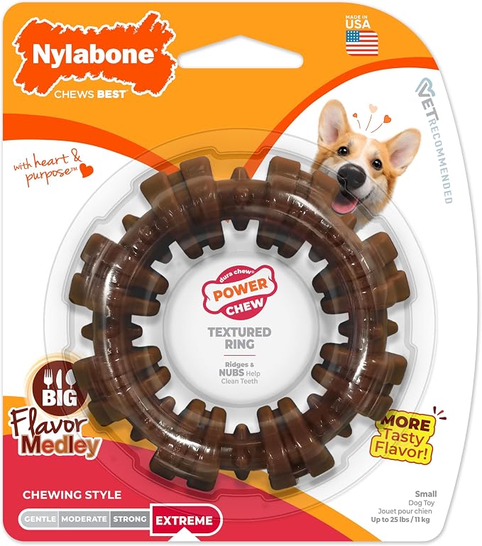 Nylabone Textured Ring Power Chew Toy for Small Dogs Up to 25 lbs | Durable dog toys for aggressive chewers, strong dog chew bones, flavor medley, textures help clean teeth