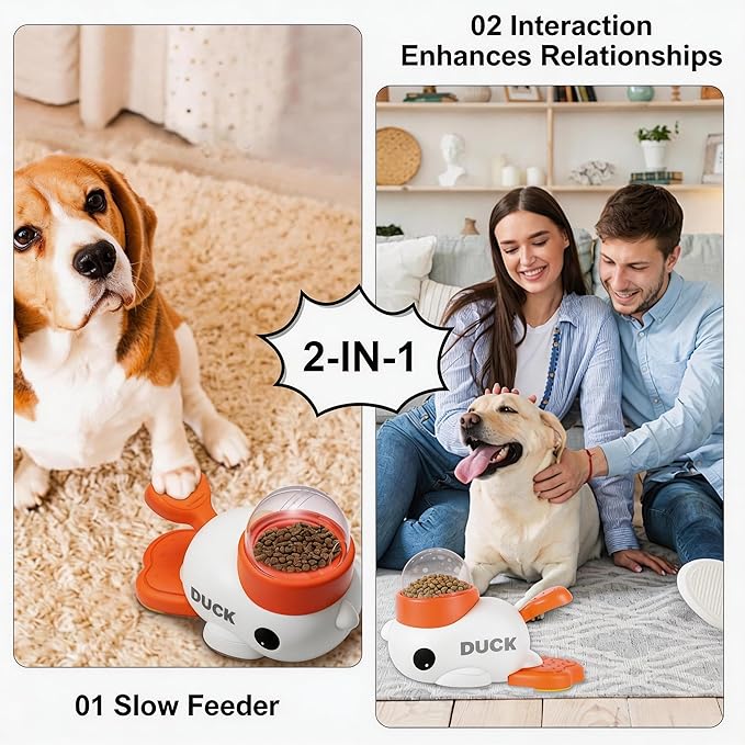 2-in-1 Dog Interactive Treat Dispenser Toy - Durable Food Puzzle Slow Feeder, Mentally Stimulating Toys, Duck Shape Enrichment Toys with Button