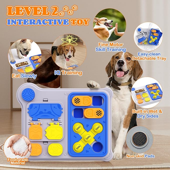 Dog Puzzle Toy Slow Feeder, Interactive Dog Toys for IQ Training & Mental Stimulation, ABS Easy Clean Detachable Tray Non-Slip Base, Enrichment Toys for Dogs, Blue