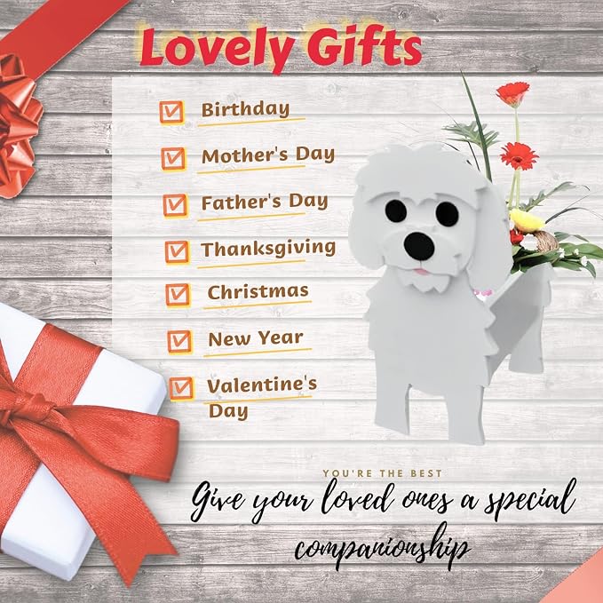 Maltese Dog Planter Pots, Animal Shaped Flower Pot