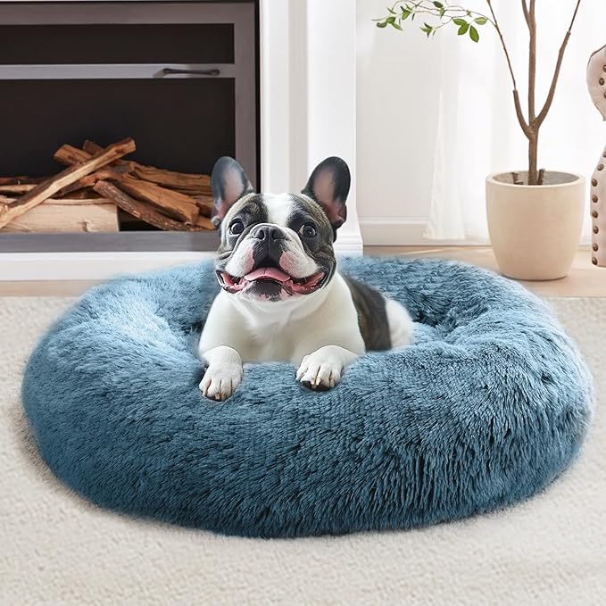 JOLLYVOGUE 23" Calming Donut Dog & Cat Bed, Blue