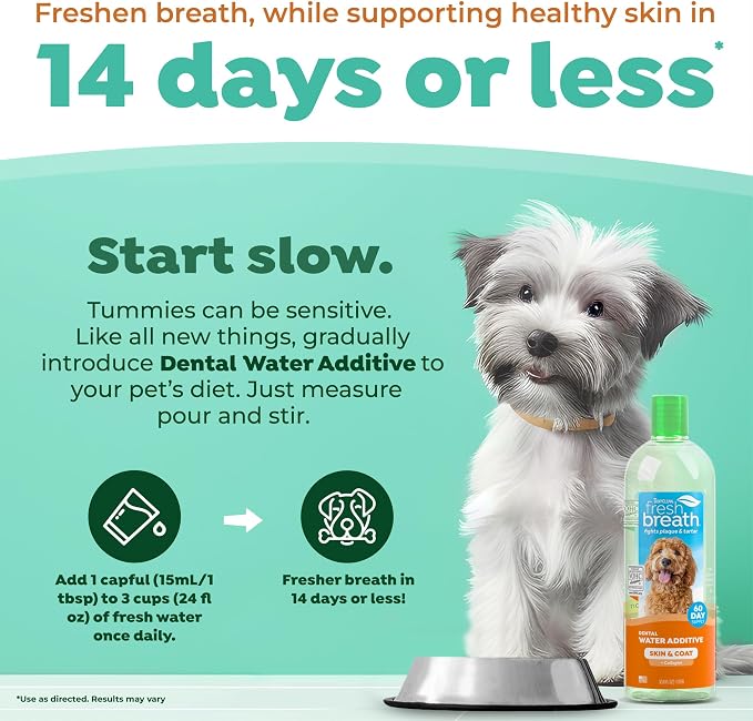 TropiClean Fresh Breath Water Additive for Skin Health Support, 33.8oz | Supports Skin Health | Freshens Breath & Cleans Teeth | No Toothpaste or Toothbrush Required