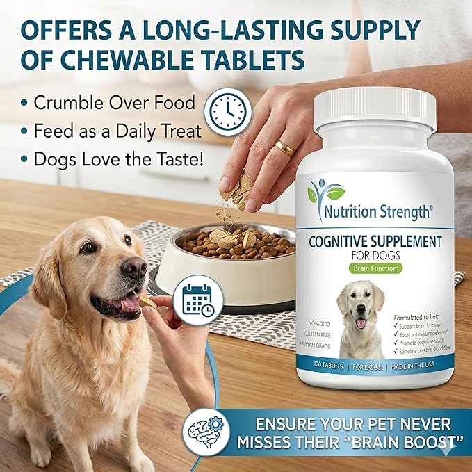 Cognitive Support for Dogs, Promotes Dog Brain Health, Mental Support Supplement for Cognitive Difficulties, 120 Chewable Tablets