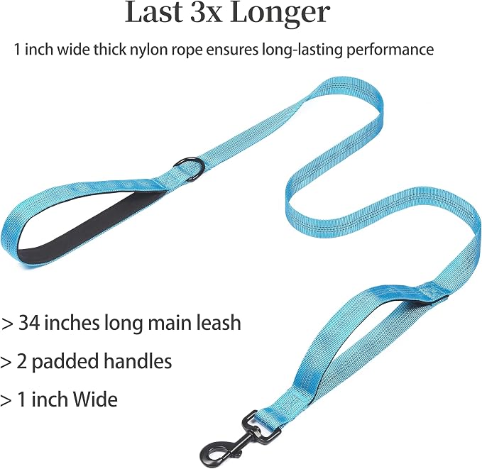 iYoShop Double Dog Leash with 3 Extra Traffic Handles, 15-120 lbs, Blue | 360 Swivel No Tangle, Dual Dog Walking, Shock Absorbing Reflective Bungee, for Two Dogs