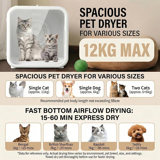Pet Dryer Box Cat Dryer Small Dog, Petting Window Physical Button