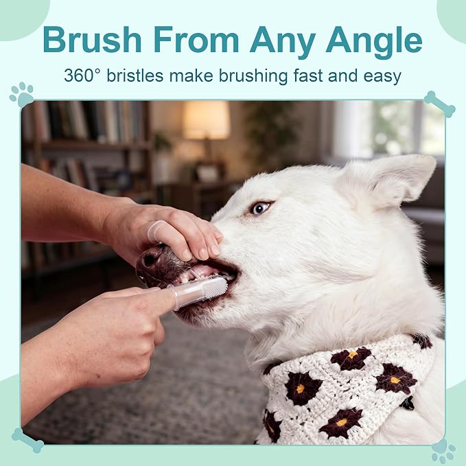 200 Pcs Dog Tooth Brushing Kit, Finger Toothbrush for Dogs Cats Puppy with Silicone Bristles and 16 Round Particles, Thickened Silicone-Layer Transparent Pet Dental Care