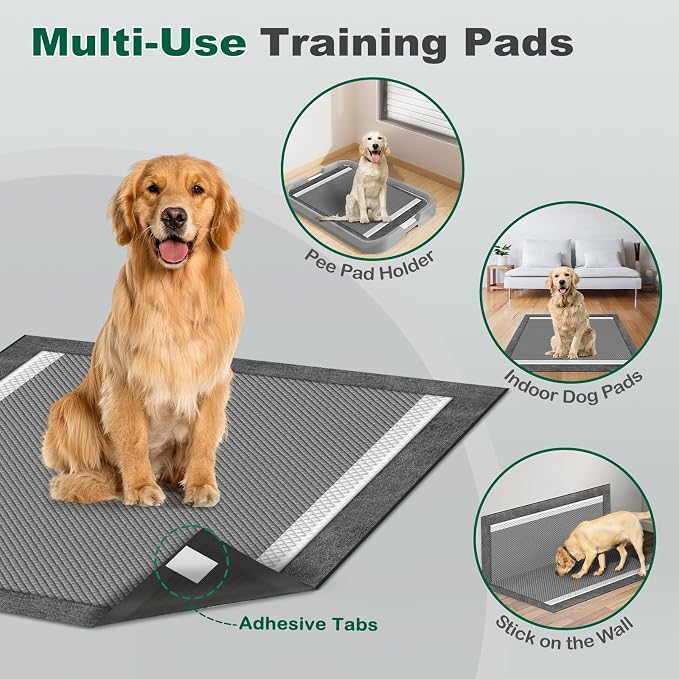 MIZOK Pee Pads for Dogs Charcoal, 28x30in Large Wee Wee Pads for Dogs, Superior Odor Protection, Super Absorbent & Leak-Proof, Puppy Pads with Adhesive Tabs, Thick & Heavy (50 Count)