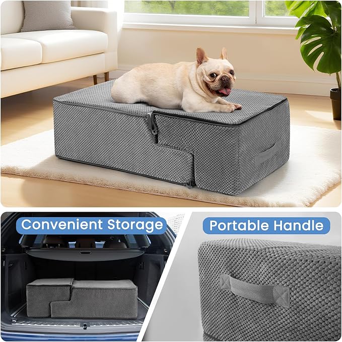 Aodisman Dog Stairs for Bed 18.5" H, 4-Step Dog Steps for Small Dogs and Cats, Indoor Non-Slip Balanced Pet Stairs are Suitable for Puppy, Older Cat,Gery