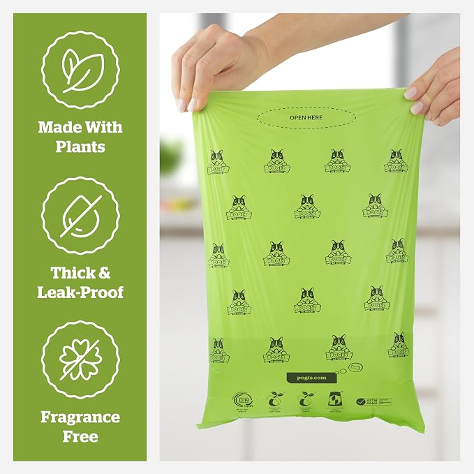 Pogi's Compostable Poop Bags for Home & Yard – Leak-Proof, Extra-Large, Made with Plants (Single Roll, 140-Count)