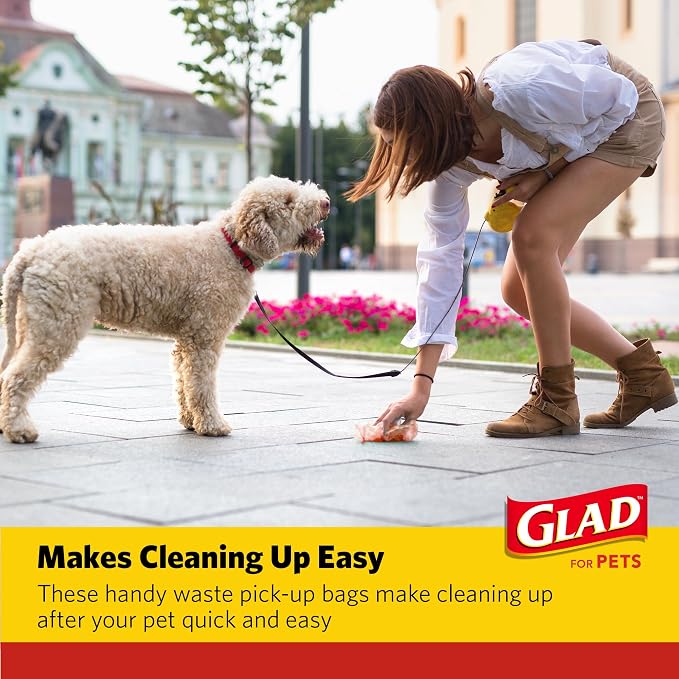 Glad for Pets Dog Waste Bags, Scented, Tear-Resistant and Leak Resistant, 16 Rolls, Heavy Duty Poop Bags for Easy Waste Cleanup, Tropical Breeze Scent, 240 Total Bags