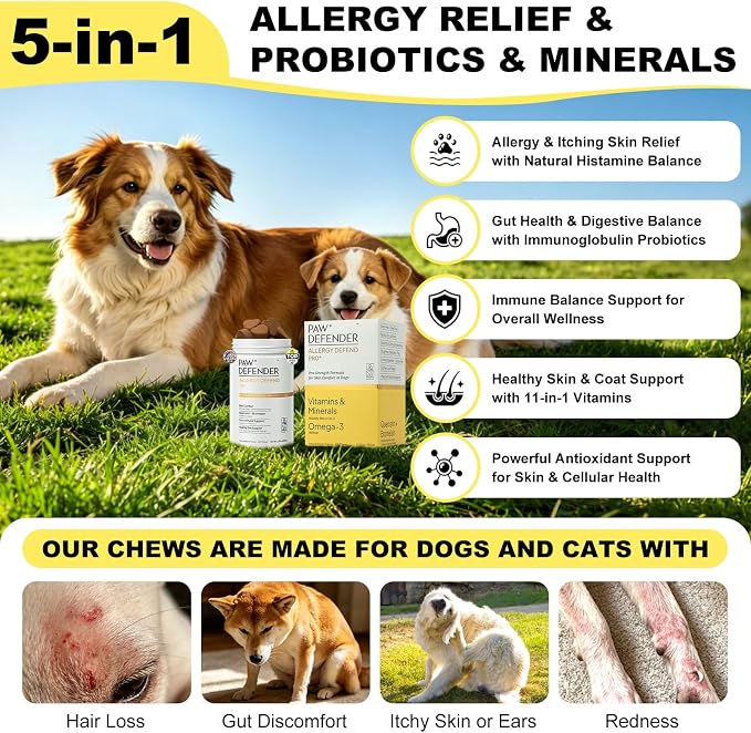Dog Allergy Chews, Dog multivitamin Itching Skin Relief, Anti Itch,60 Chews